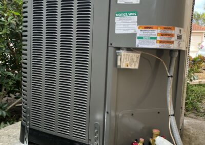 New outdoor AC condenser installed on a pad beside a home in Boynton Beach
